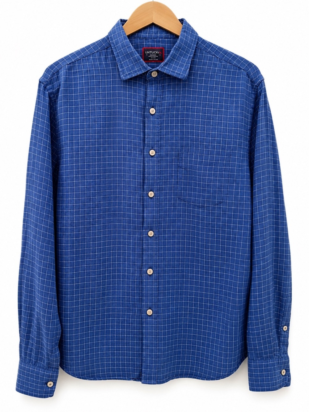 UNTUCKit 100% Linen Blue Windowpane Button-Up Shirt Men’s Medium Wrinkle Free